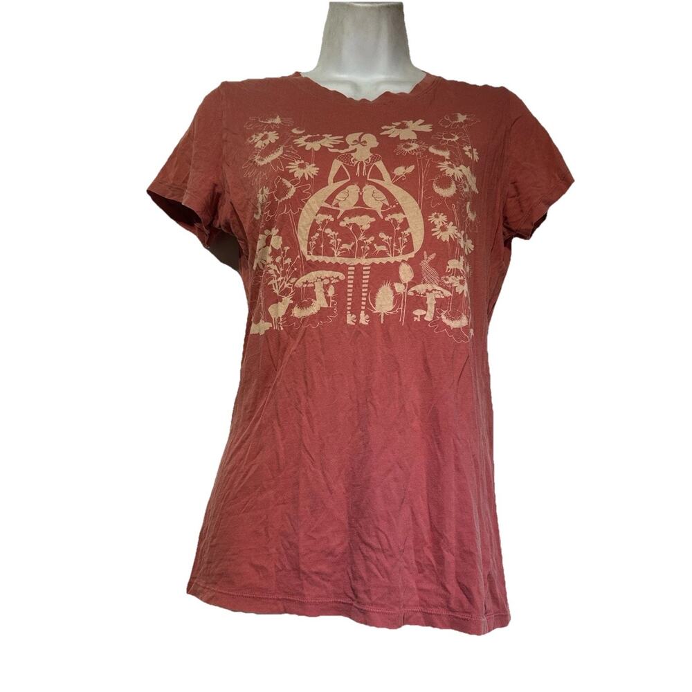 Blue Platypus Bird Deer Garden Girl Floral Graphic Tee Shirt Size M